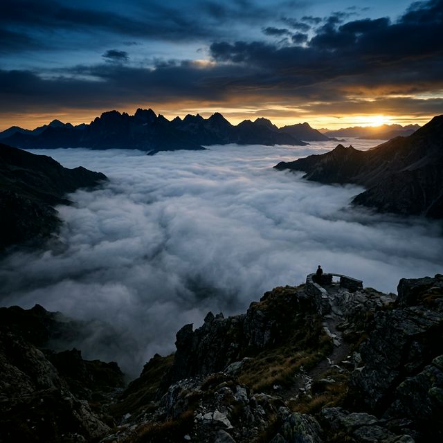 Mountain silhouettes in the fog